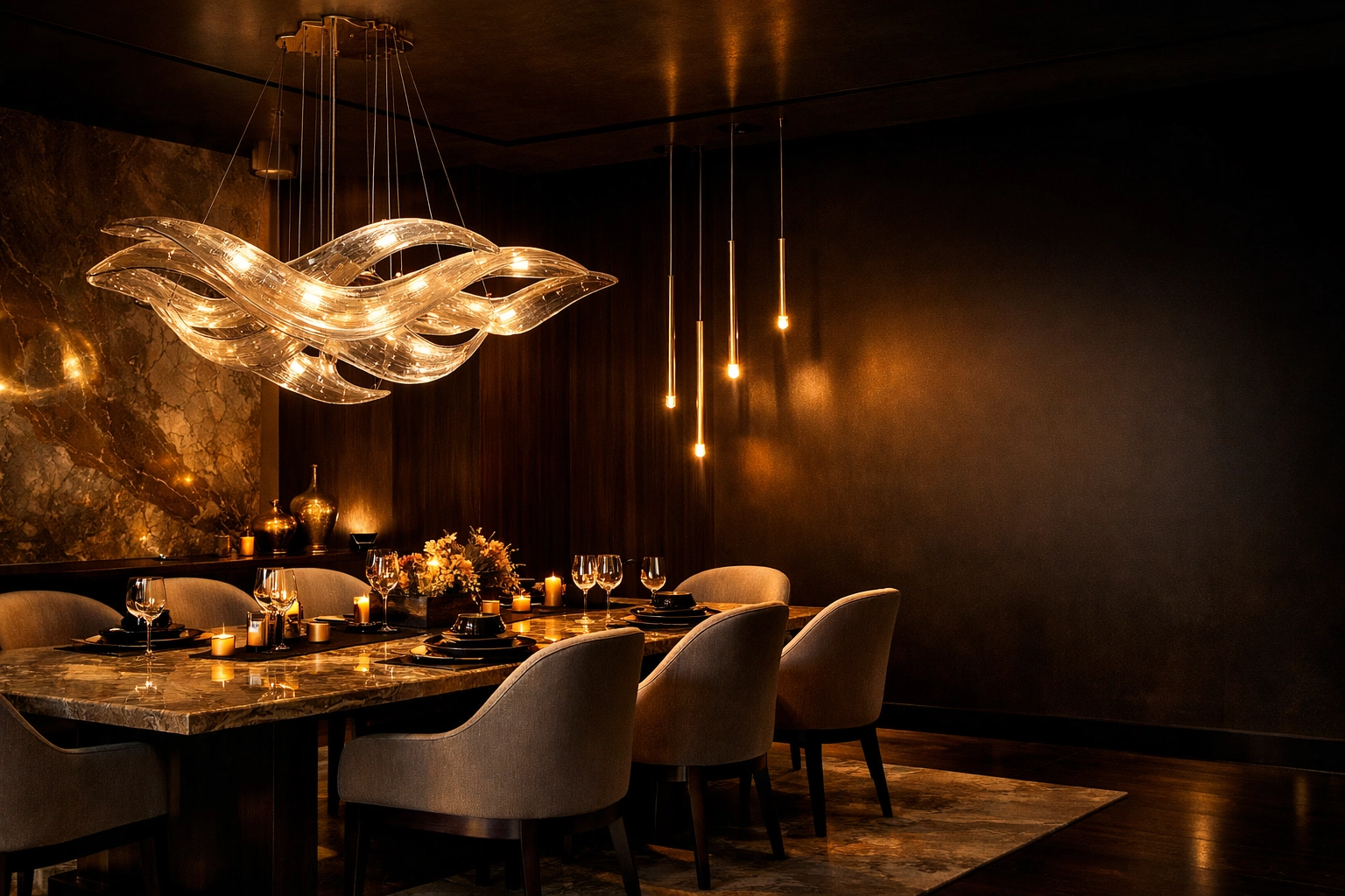 Luxury chandelier and pendant lighting close-up