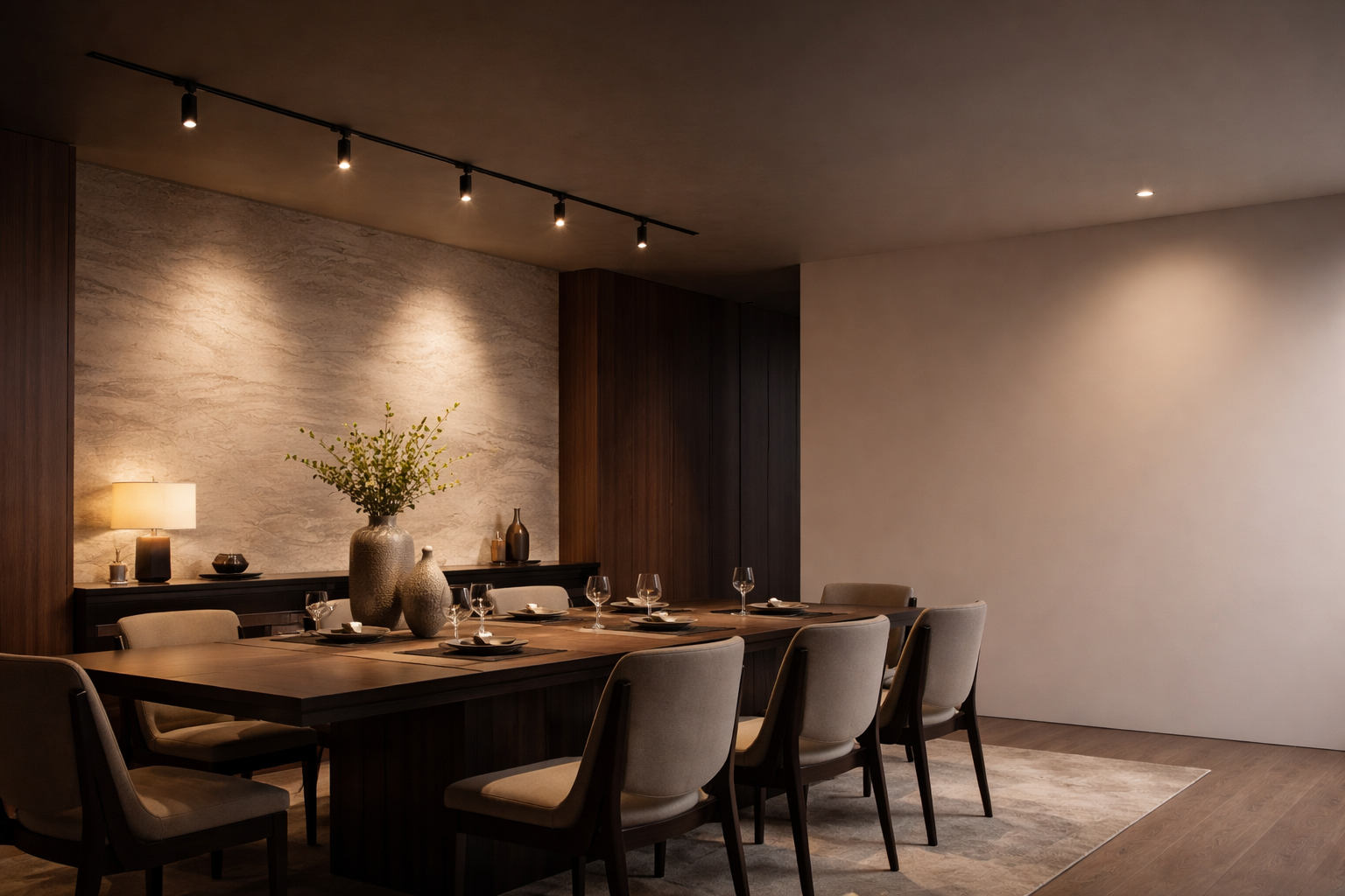 Luxury recessed spotlights in a warm living space